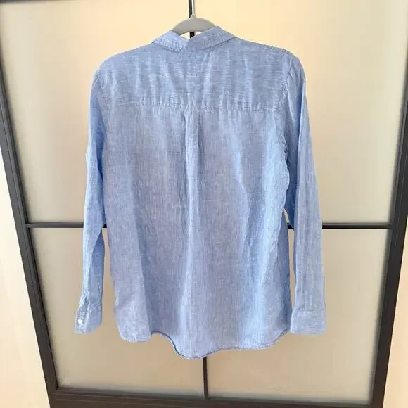 Gap Boyfriend Oversized 100% Linen Blouse Top Women’s Small Blue - Picture 7 of 15